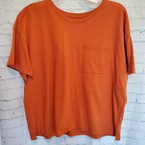 30 - Time&Tru Women's Oversized Orange Shirt with Front Pocket